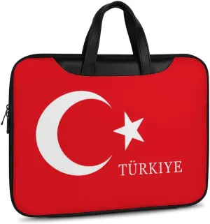Turkey Turkish Flag of Türkiye Leather Bag Laptop Case Slim Water Resistant Computer Bags with Handle Briefcase for Work