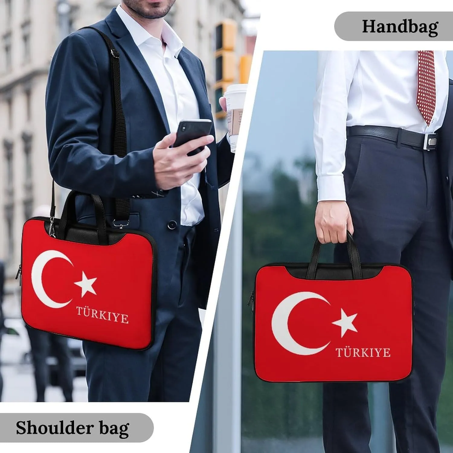 Turkey Turkish Flag of Türkiye Leather Bag Laptop Case Slim Water Resistant Computer Bags with Handle Briefcase for Work