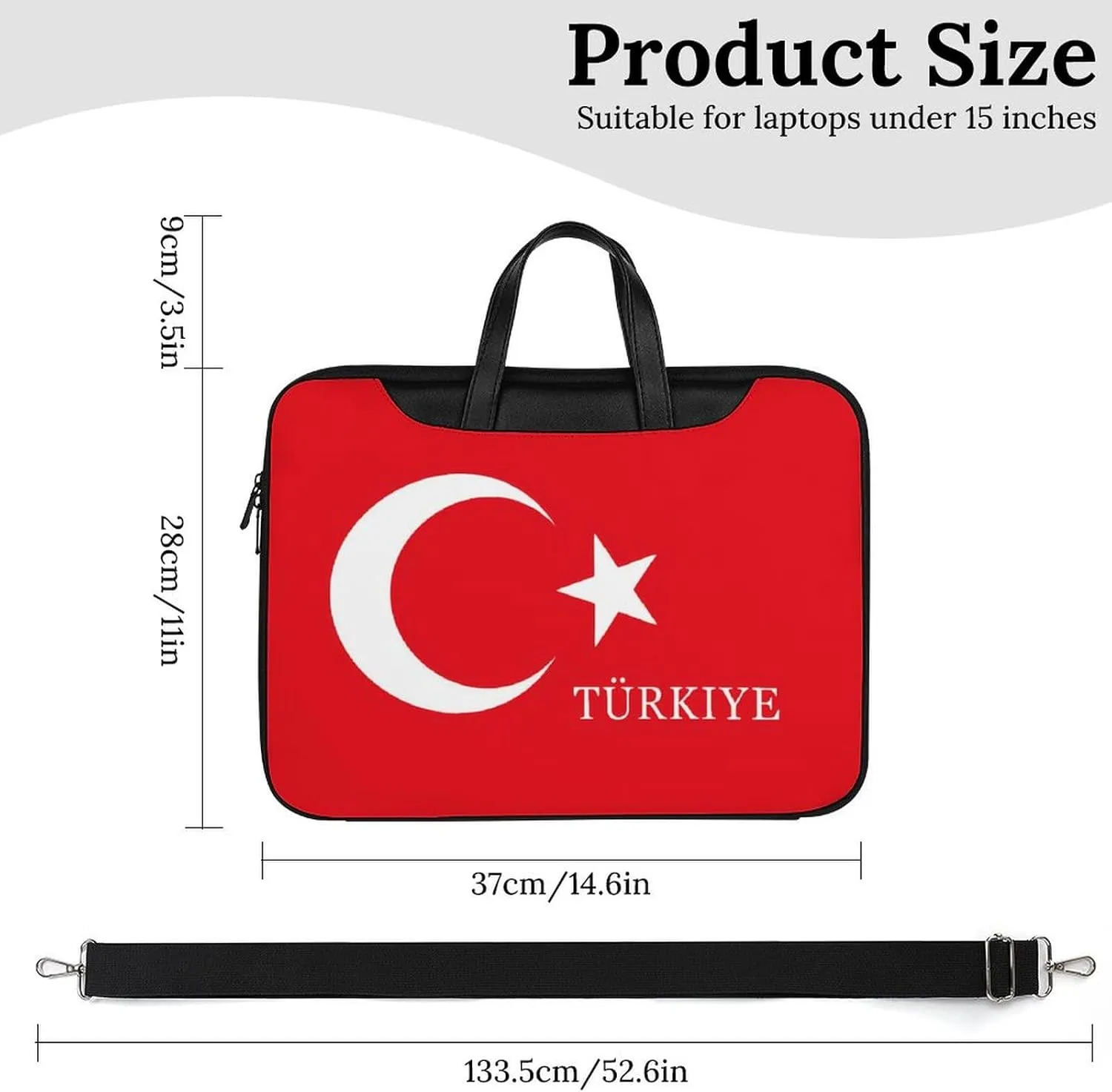 Turkey Turkish Flag of Türkiye Leather Bag Laptop Case Slim Water Resistant Computer Bags with Handle Briefcase for Work