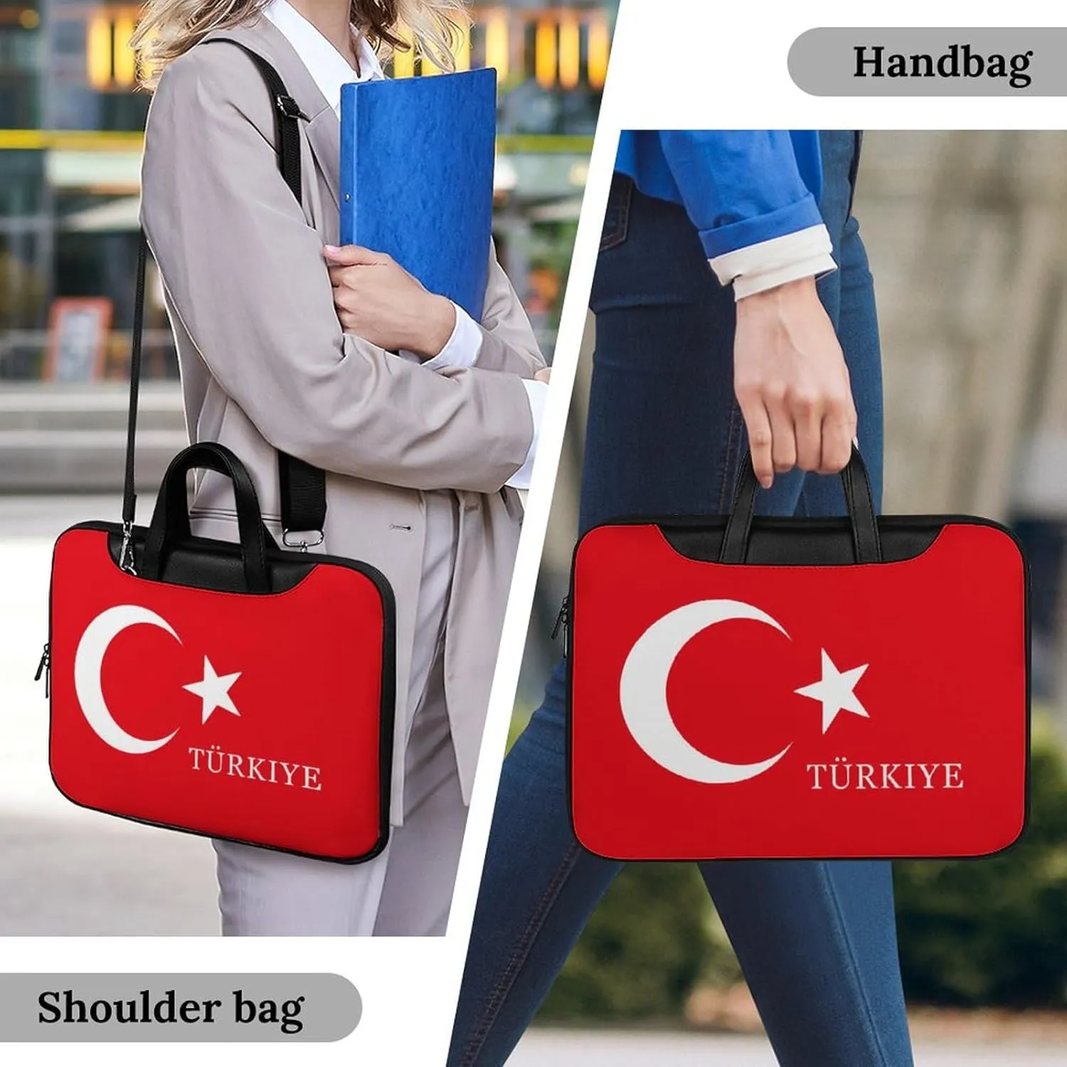 Turkey Turkish Flag of Türkiye Leather Bag Laptop Case Slim Water Resistant Computer Bags with Handle Briefcase for Work