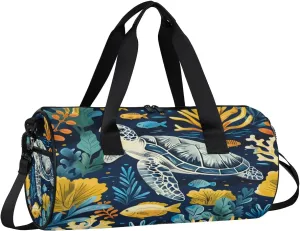 Turtle Fish Seaweed Travel Gym Bag Waterproof Sport Dance Bag for Women Men Portable Gymnastics Duffel Bags Canvas Tote Carry on Handbag for Workout Overnight Weekender