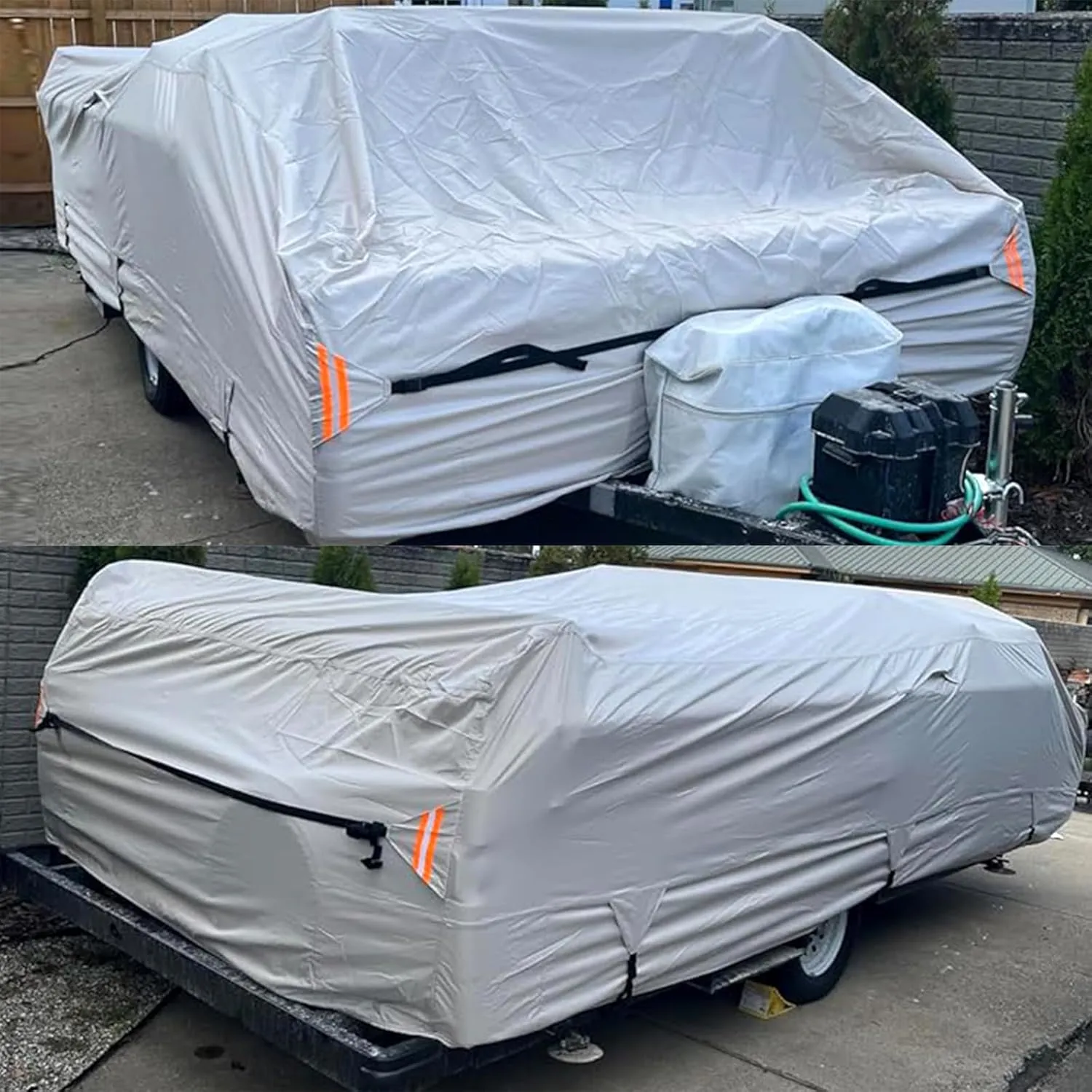 Tuszom True 900D Oxford Anti-Scratch Pop Up Camper Trailer Cover, Upgraded Waterproof Anti-UV Folding Camping RV Cover, Fit 8'-10' with 7 PCS Reinforced Windproof Straps for Motorhome