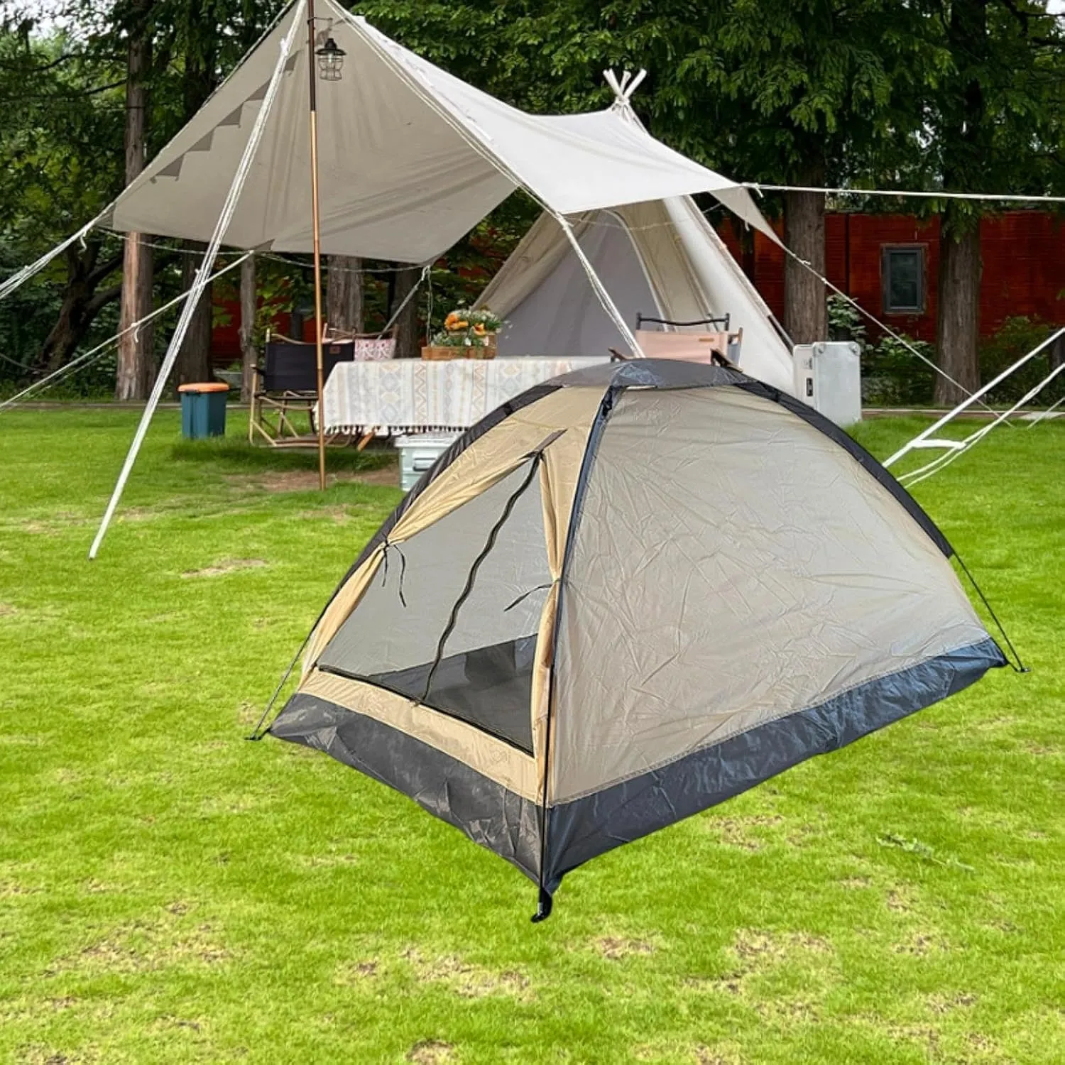 Two Person Camping Tent Easy to Set up Protection Waterproof Canopy Single Layer Shelter Folding for Yard Fishing Family Lawn