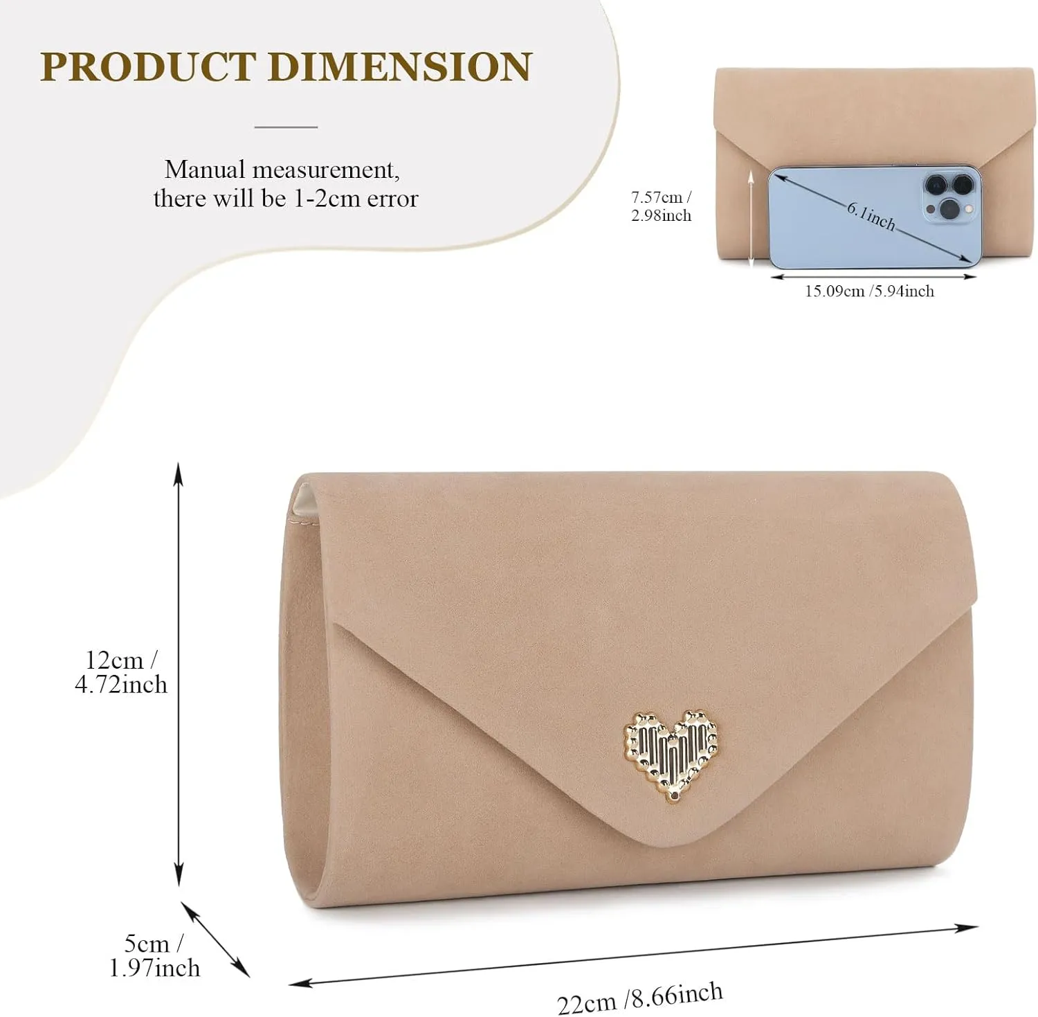 UBAYMAX Faux Suede Evening Bag Clutch Purses for Women Handbags Crossbody Bag Wedding Bag for Prom Party Wedding Engagement