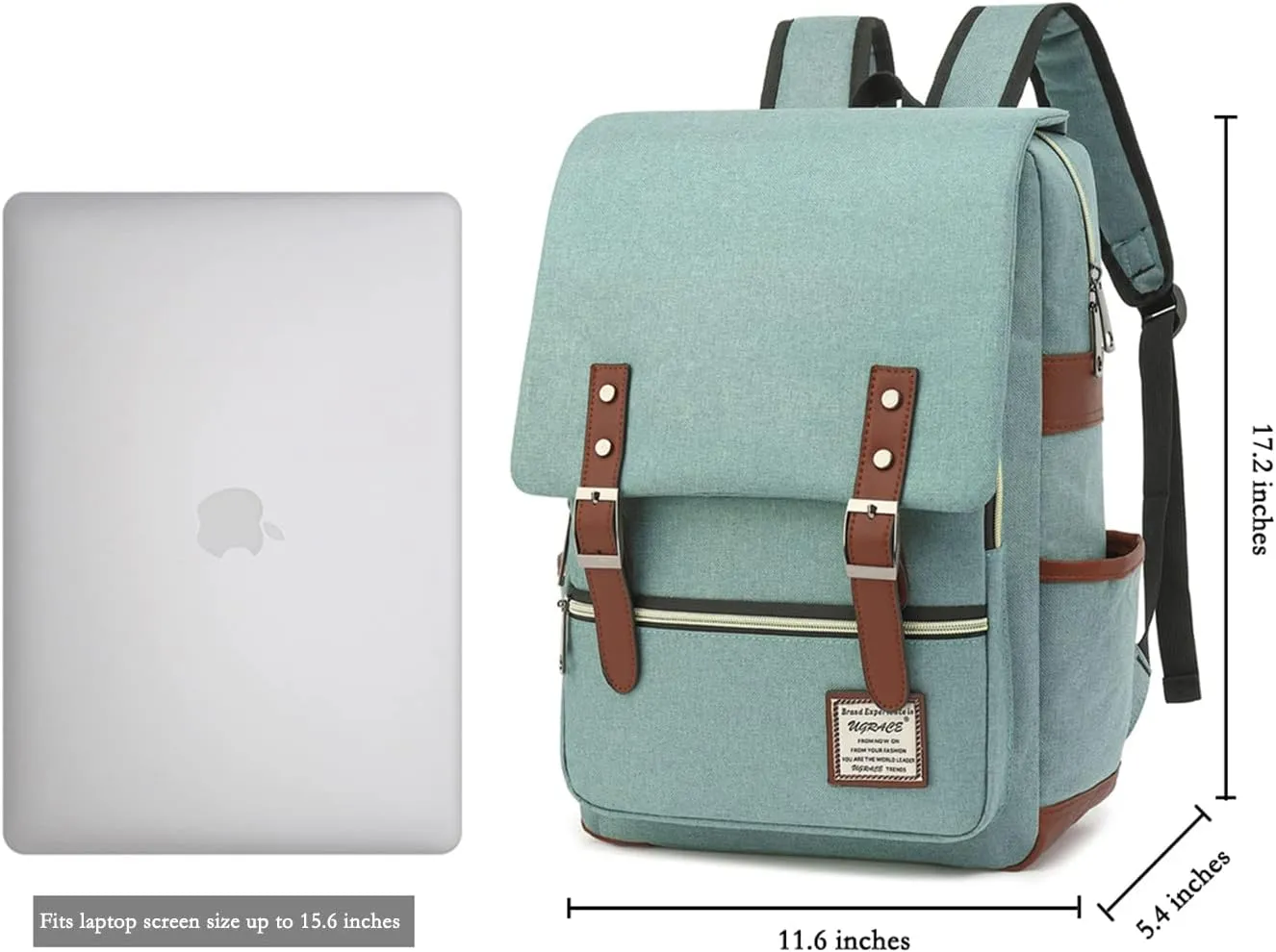 UGRACE Slim Business Laptop Backpack Elegant Casual Daypacks Outdoor Sports Rucksack College Shoulder Bag for Men Women, Tear Resistant Unique Travelling Backpack Fits up to 15.6Inch Laptop in Green…