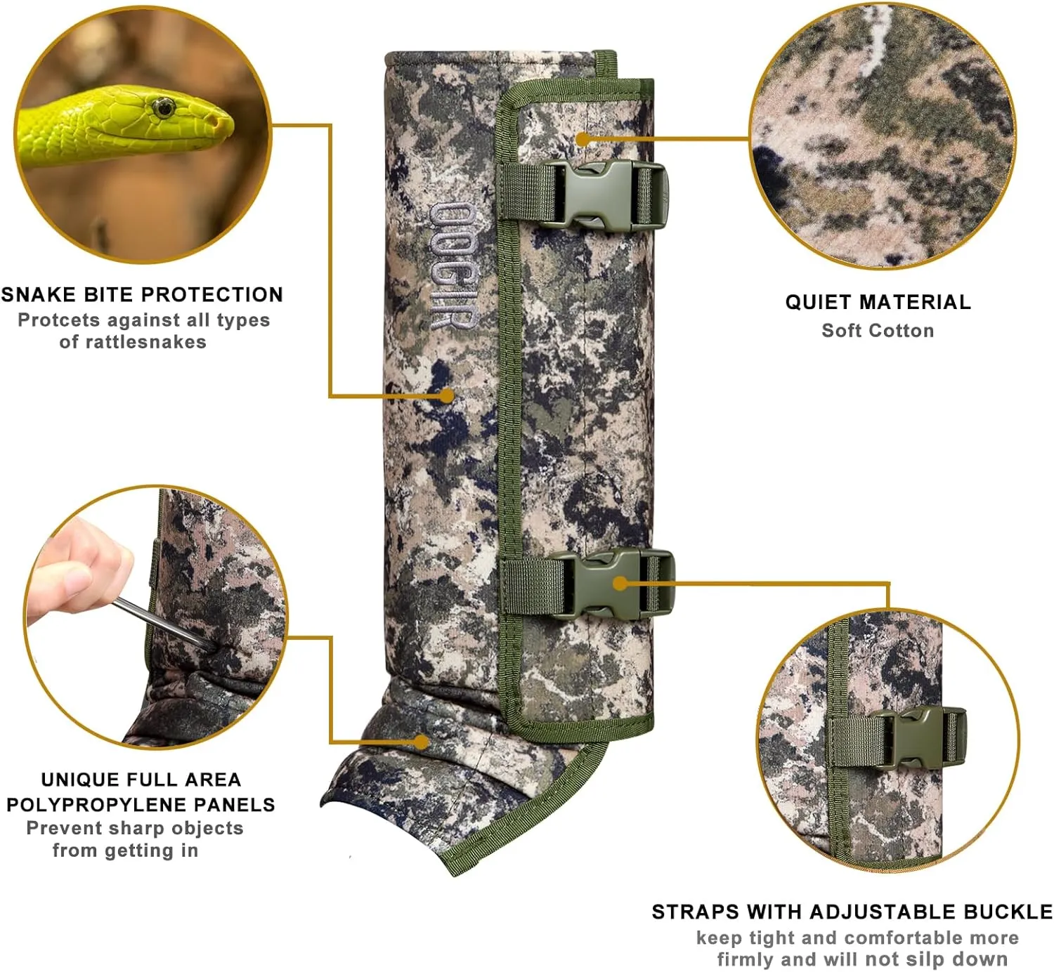 UIIHUNT Snake Gaiters, Waterproof Snake Chaps Snake Gaiter for Men Women, Adjustable Snake Bite Protection Snake Guards