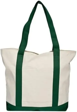 Ultra Heavy Duty Tote Bag/Shoulder Tote Bag/Grocery Tote Bag (Natural/Forest Green)