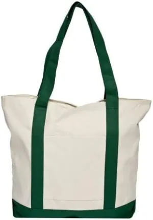Ultra Heavy Duty Tote Bag/Shoulder Tote Bag/Grocery Tote Bag (Natural/Forest Green)