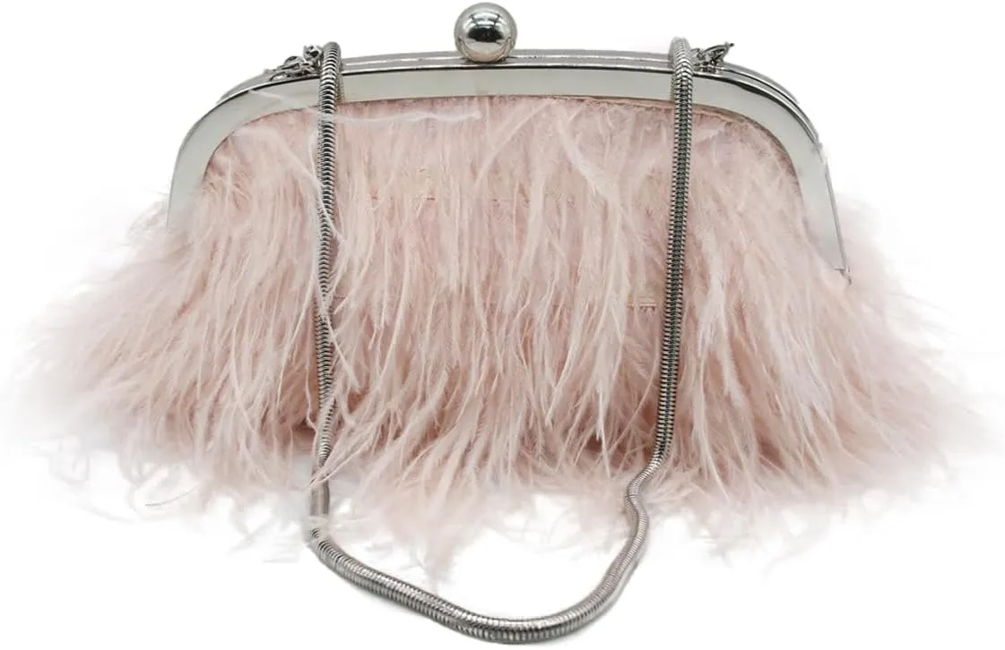 UMREN Feather Clutches Purses for Women Vintage Evening Clutch Fluffy Feather Handbag Crossbody Bag