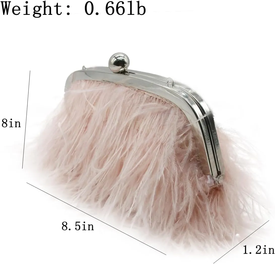 UMREN Feather Clutches Purses for Women Vintage Evening Clutch Fluffy Feather Handbag Crossbody Bag