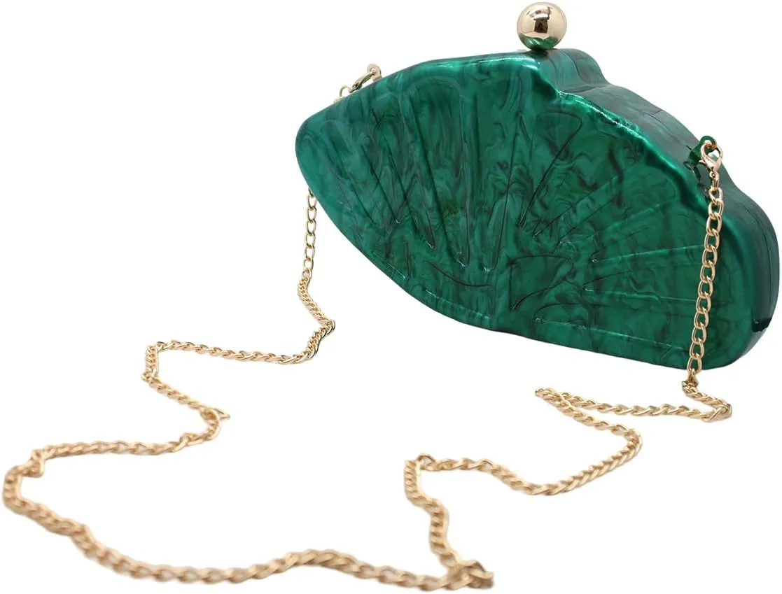 UMREN Lovely Acrylic Shell Shaped Clutch for Women Acrylic Evening Clutch Purse Marble Handbag for Wedding Cocktail Party