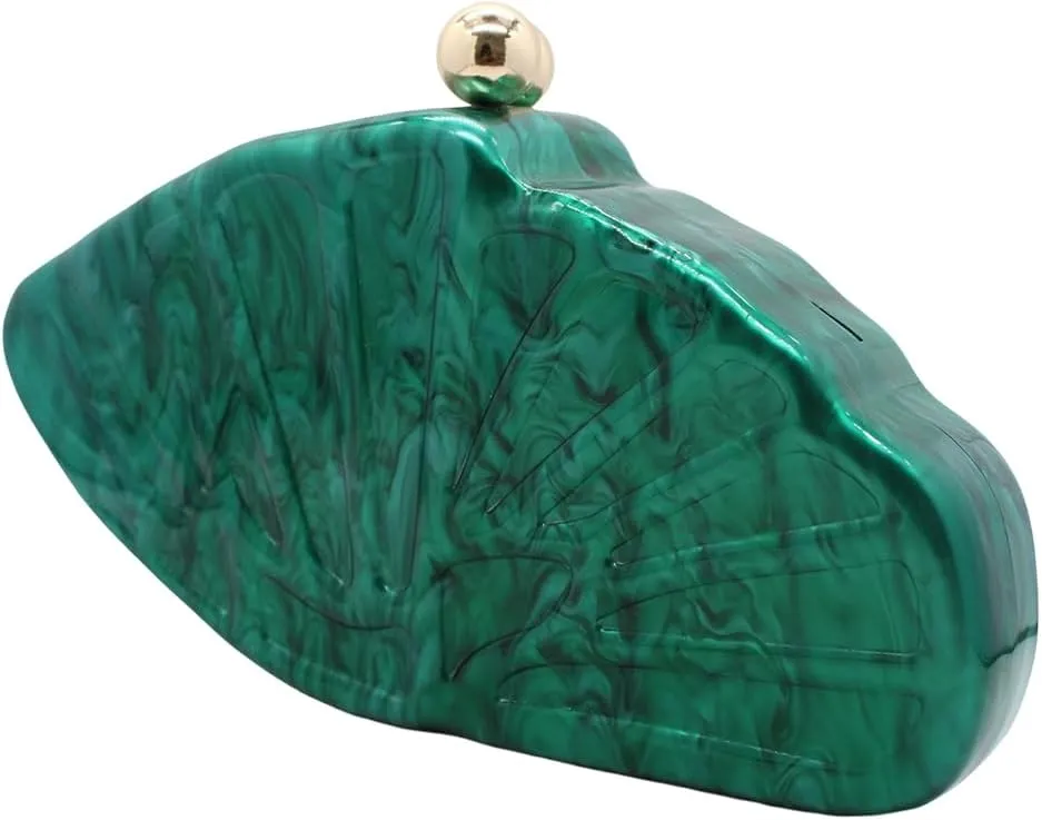 UMREN Lovely Acrylic Shell Shaped Clutch for Women Acrylic Evening Clutch Purse Marble Handbag for Wedding Cocktail Party