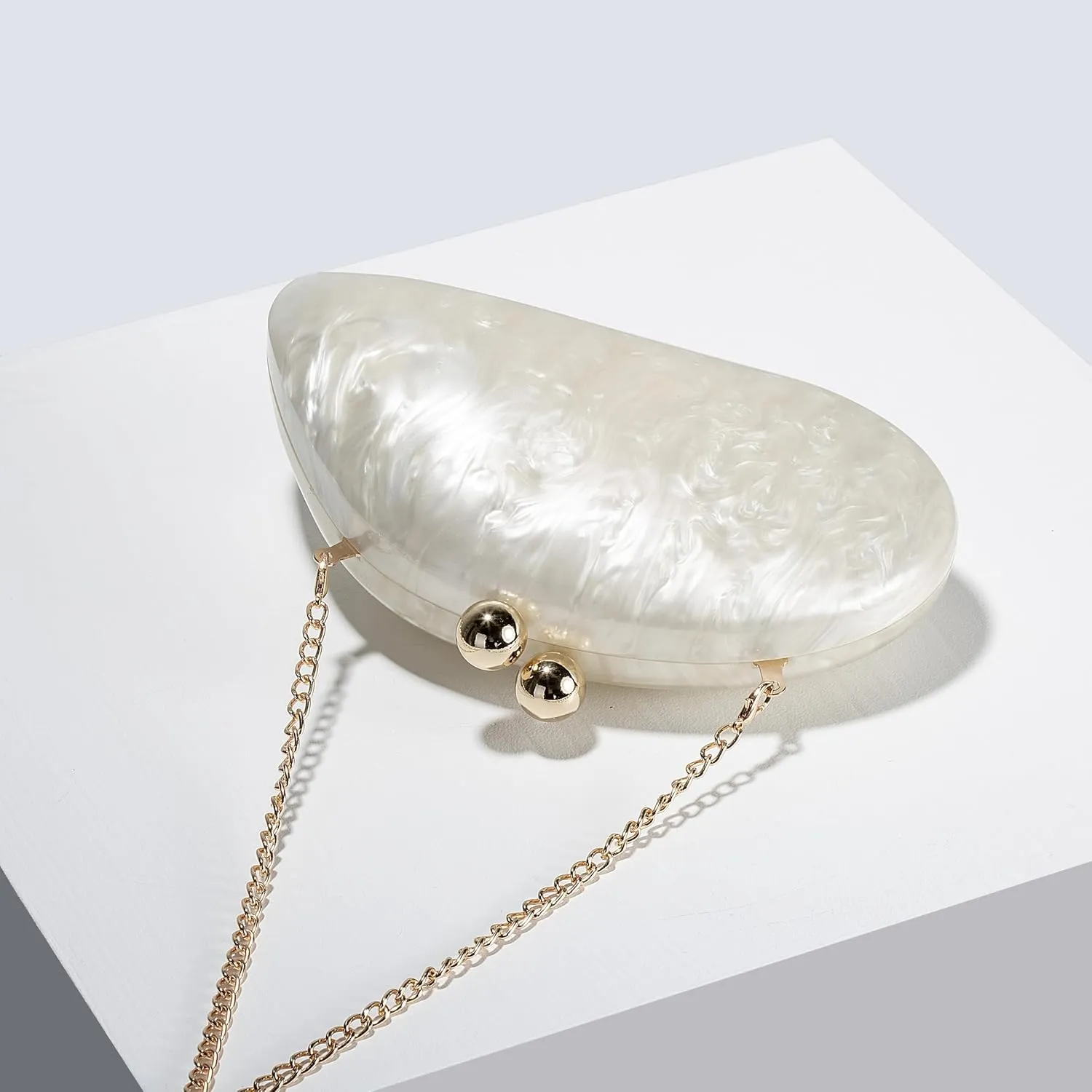 UMREN Seashell Chain Shoulder Bag for Women Acrylic Evening Clutch Bag Glitter Marble Purse Handbag for Wedding Party Prom