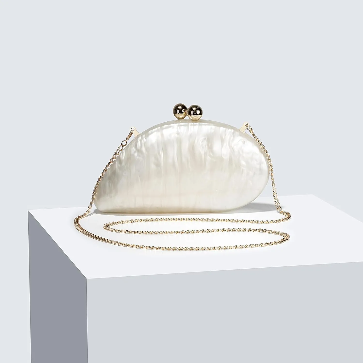 UMREN Seashell Chain Shoulder Bag for Women Acrylic Evening Clutch Bag Glitter Marble Purse Handbag for Wedding Party Prom