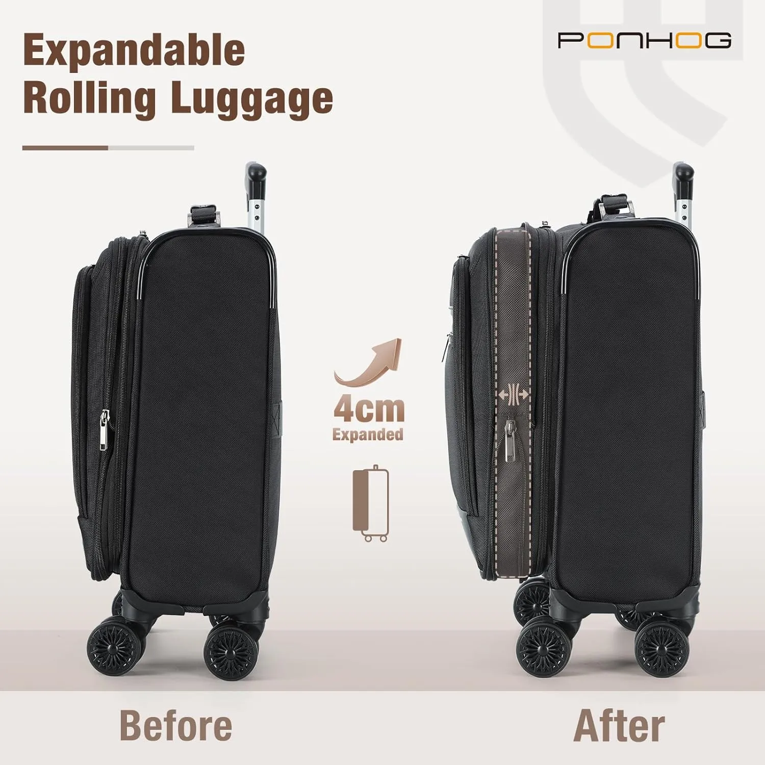 Underseat Carry on Luggage With Wheels - 18 Inch Softside Expandable Under Seat Suitcase, Airline Approved Personal Item Bag for Men Women, Black