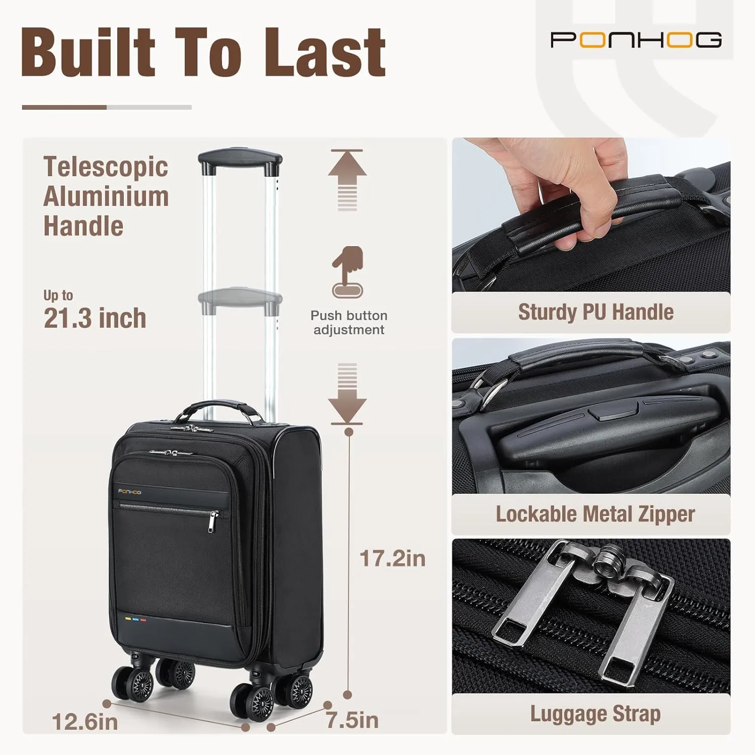 Underseat Carry on Luggage With Wheels - 18 Inch Softside Expandable Under Seat Suitcase, Airline Approved Personal Item Bag for Men Women, Black