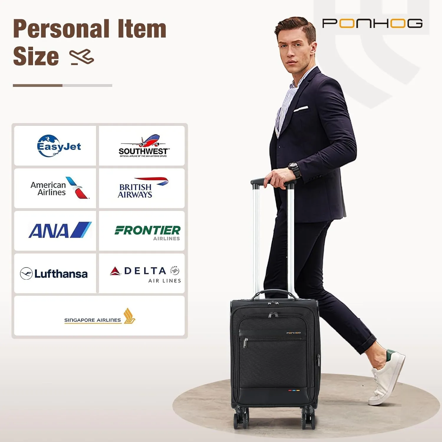 Underseat Carry on Luggage With Wheels - 18 Inch Softside Expandable Under Seat Suitcase, Airline Approved Personal Item Bag for Men Women, Black