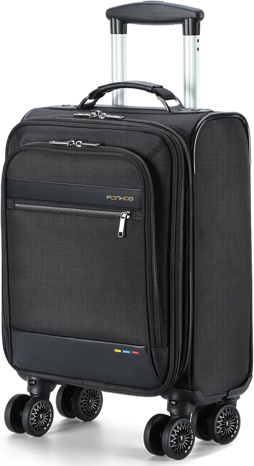 Underseat Carry on Luggage With Wheels - 18 Inch Softside Expandable Under Seat Suitcase, Airline Approved Personal Item Bag for Men Women, Black