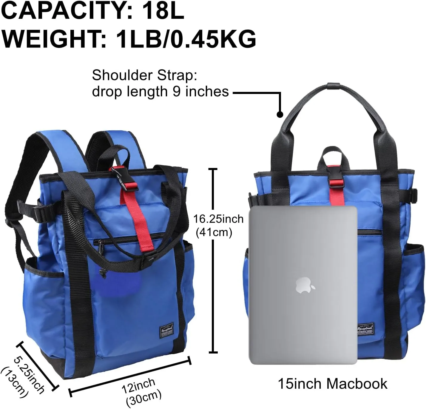 Unisex Laptop Tote Backpack Convertible Lightweight Nylon Water-Resistant Everyday Shoulder Tote bag Backpack with Water Bottle Pocket Work Travel, Royal Blue