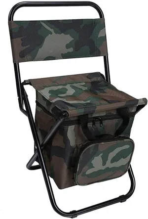 UNISTRENGH Outdoor Folding Fishing Chair Portable Camping Stool Foldable Chair with Double Layer Oxford Fabric Cooler Bag for Fishing Beach (Camouflage)