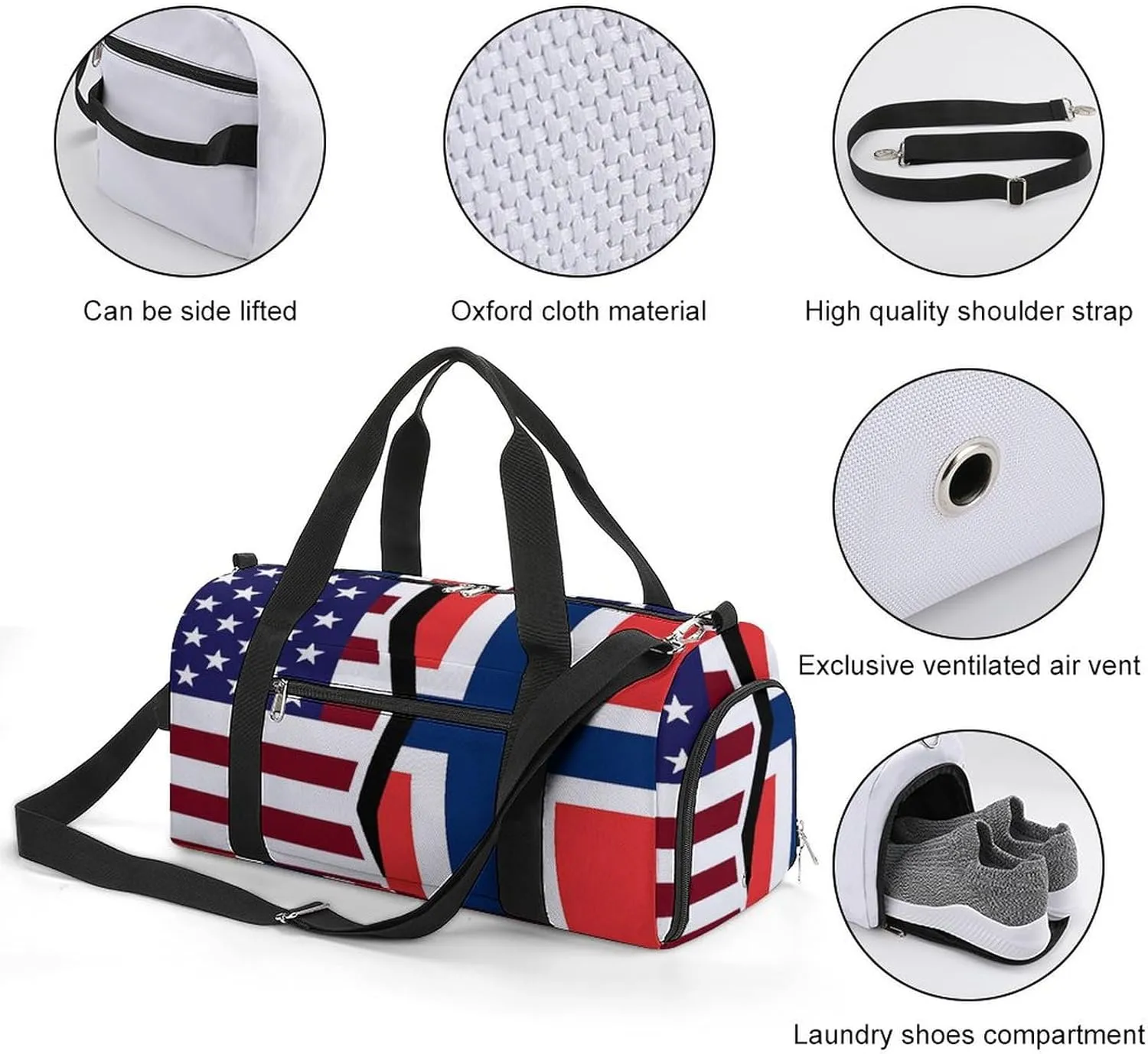 United States And Norway Flag Gym Bag-Workout Organizer with Water Resistant Compartments for Gym Lovers