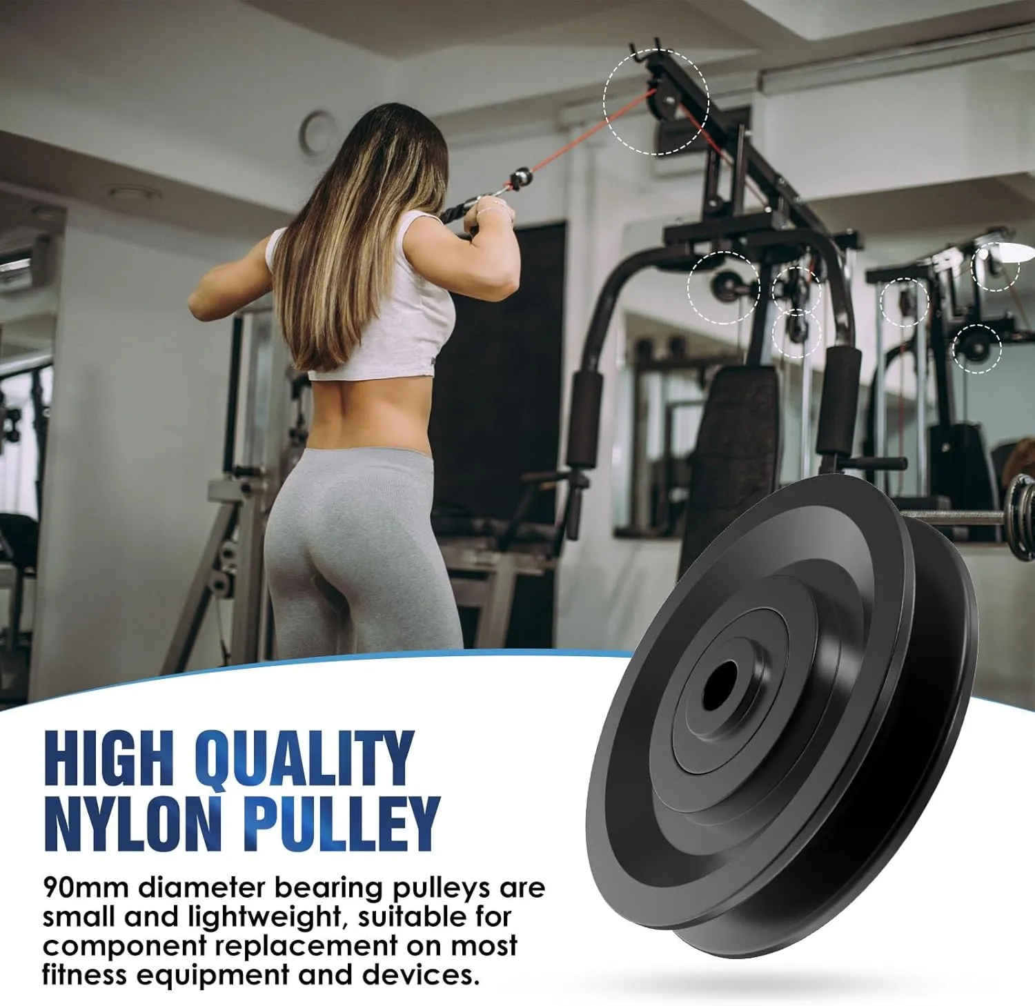 Universal Nylon Bearing Pulley Wheel Replace Gym Attachments Diameter 90mm/3.5" for Gym Equipment Part Cable Machine