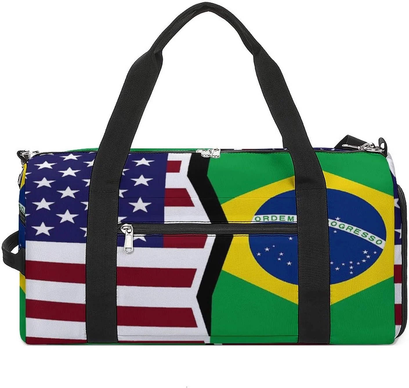 US And Brazilian Flag Gym Bag-Workout Organizer with Water Resistant Compartments for Gym Lovers, style-12-12