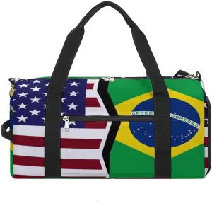 US And Brazilian Flag Gym Bag-Workout Organizer with Water Resistant Compartments for Gym Lovers, style-12-12