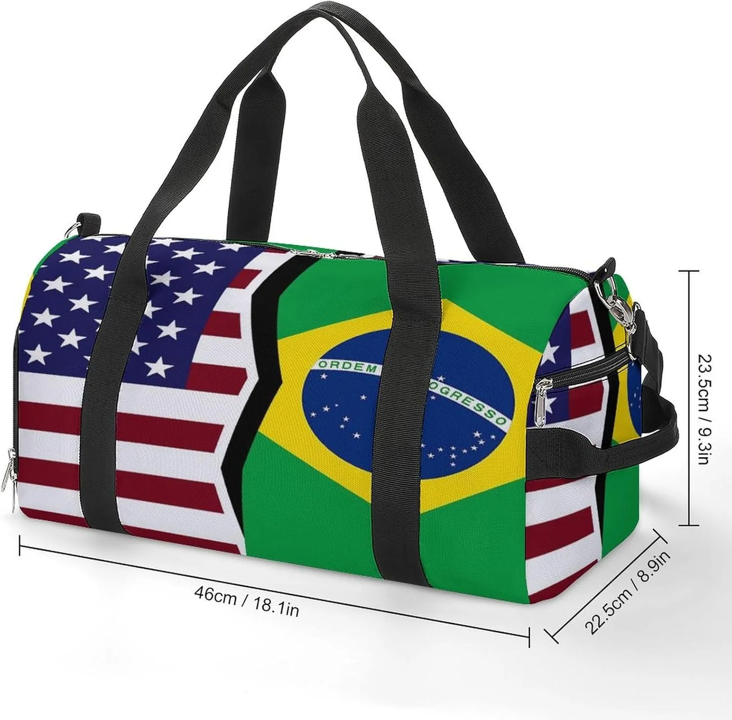 US And Brazilian Flag Gym Bag-Workout Organizer with Water Resistant Compartments for Gym Lovers, style-12-12