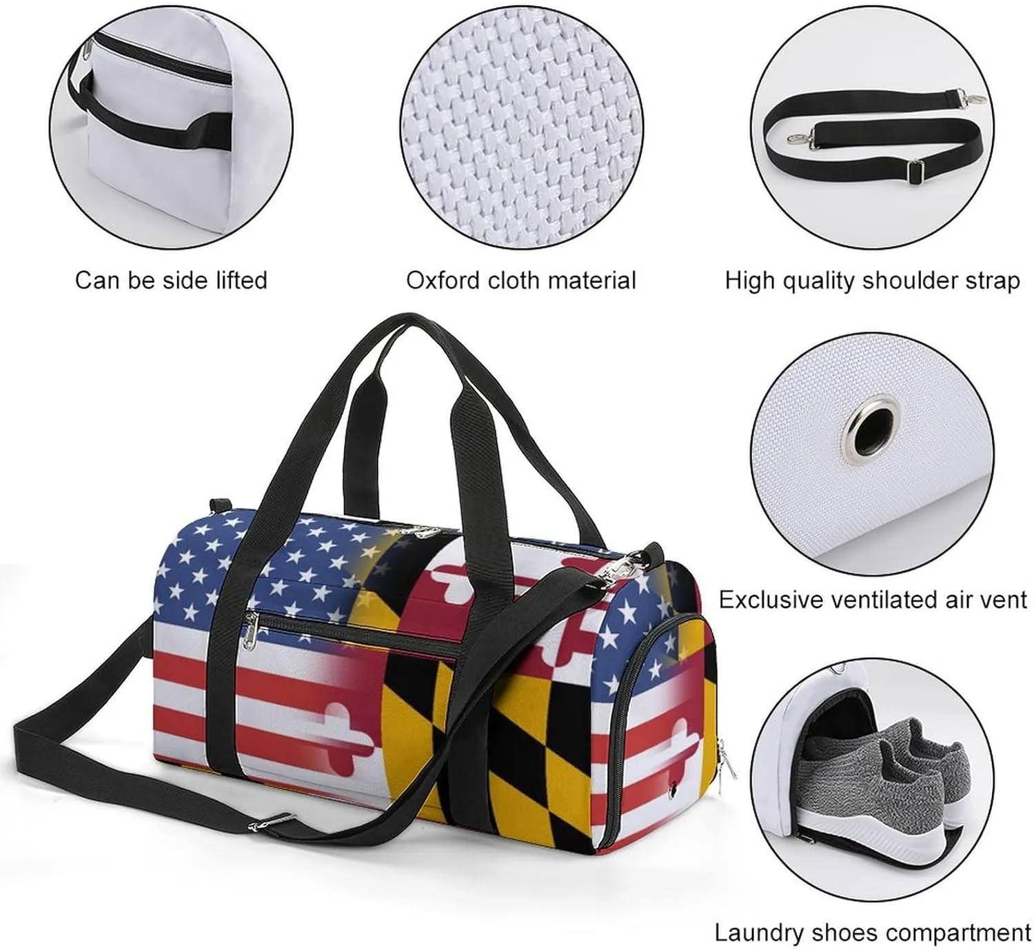 US And Maryland State Flag Gym Bag-Workout Organizer with Water Resistant Compartments for Gym Lovers