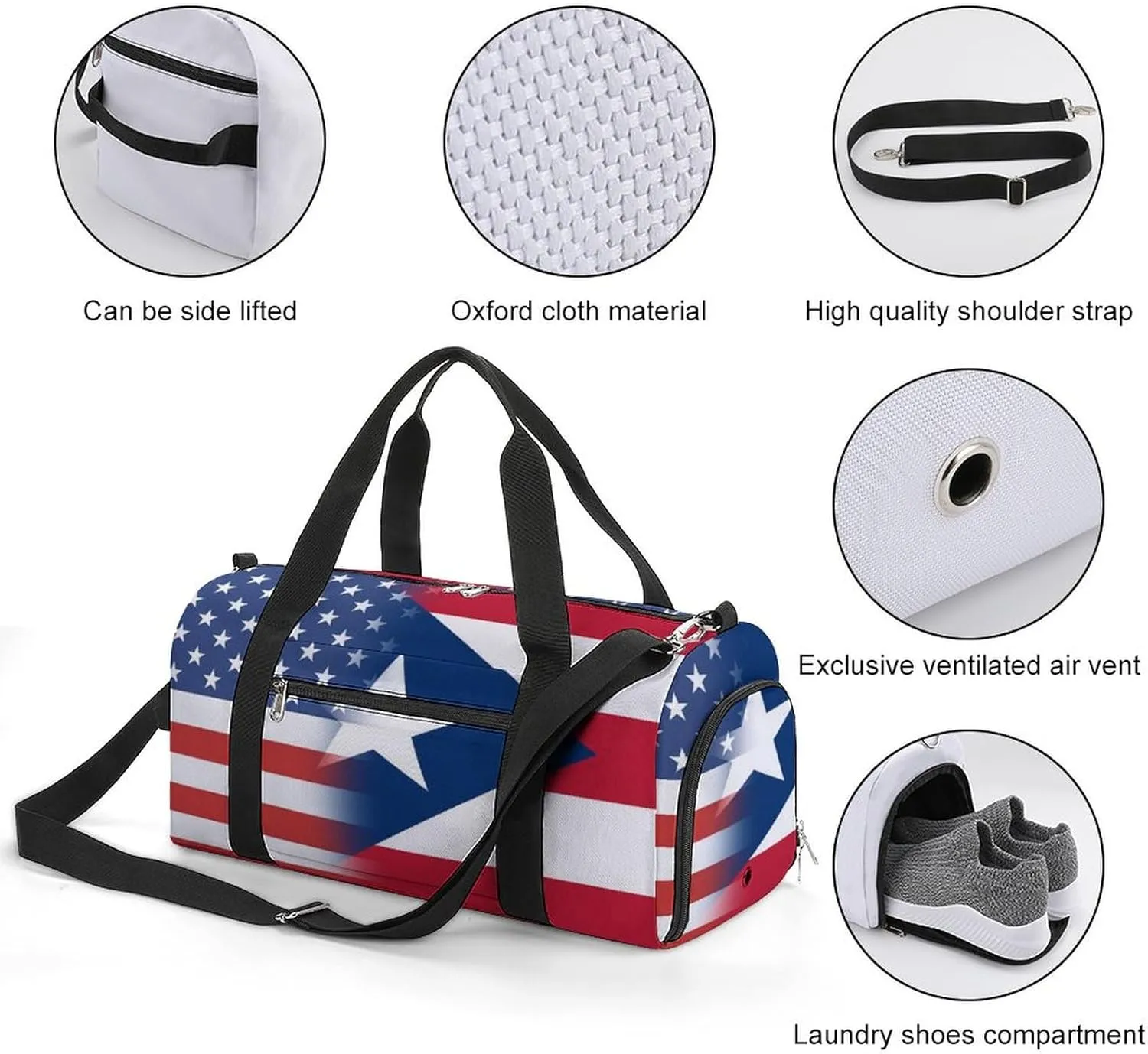 US And Puerto Rico Flag Gym Bag-Workout Organizer with Water Resistant Compartments for Gym Lovers