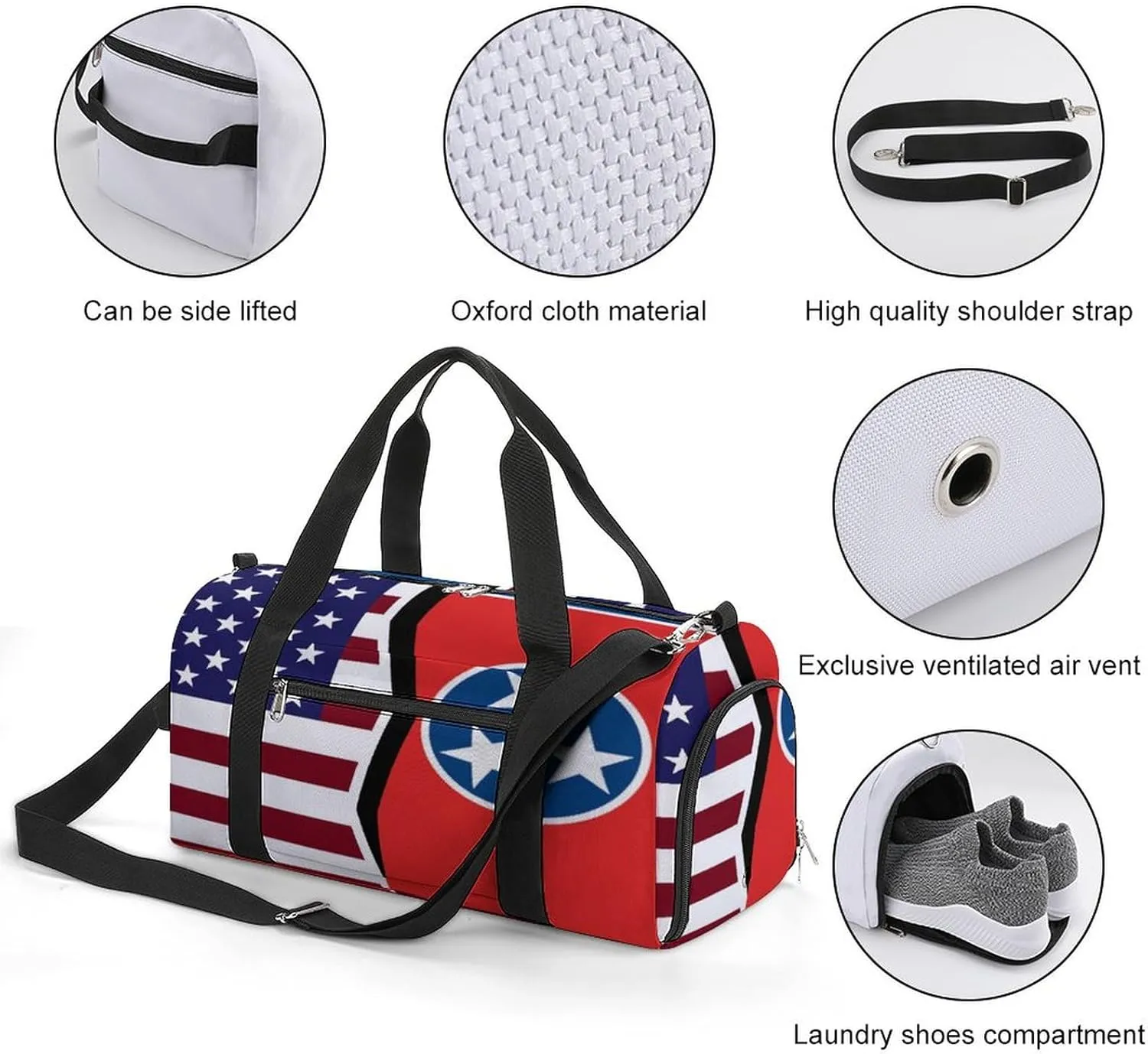 US And Tennessee State Flag Gym Bag-Workout Organizer with Water Resistant Compartments for Gym Lovers