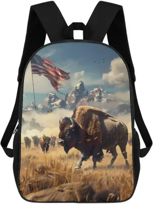 US Bisons Funny 17 Inch Backpack Multipurpose Shoulders Daypack Laptop Bag for Travel Hiking Camping 12.5 X 17 X 5.5 Inch