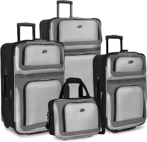 U.S. Traveler New Yorker Lightweight Softside Expandable Travel Rolling Luggage, Gray, 4-Piece Set (15/21/25/29)