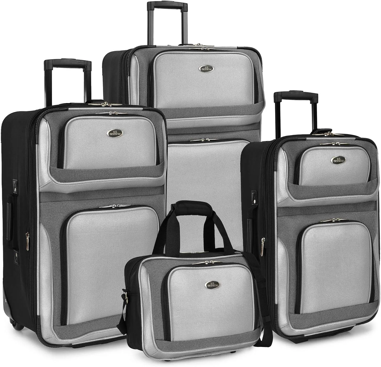 U.S. Traveler New Yorker Lightweight Softside Expandable Travel Rolling Luggage, Gray, 4-Piece Set (15/21/25/29)