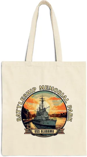 Uss Alabama Battleship Memorial Park Alabama Cotton Tote Bag Women Men Casual Cloth Canvas Shopping Bags with Handles Everyday Use 15" x 16" Aesthetic Gift ID44997