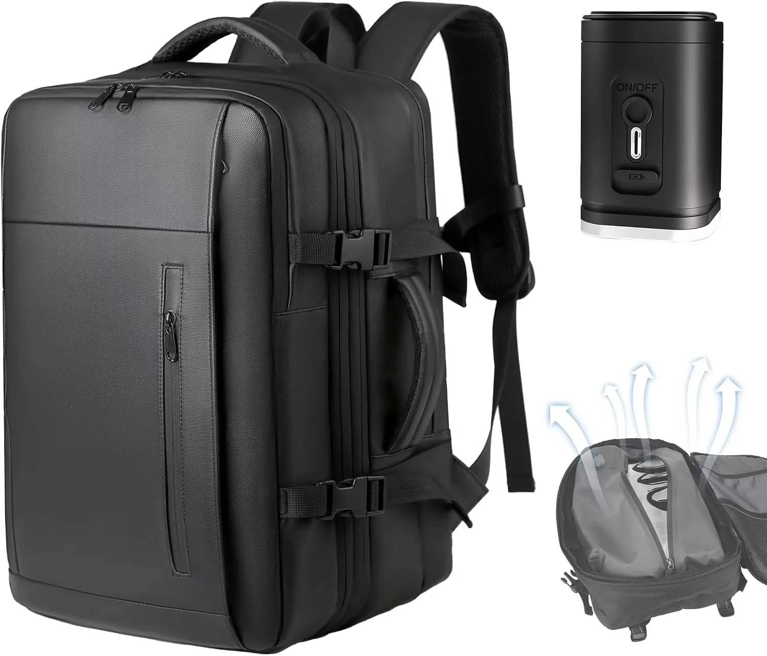 Vacpack Backpack, Air Backpack With Pump, 60L Expandable Backpack with Vacuum Compression, Anti Theft Vacpack Travel Vacuum Backpack (black 2)