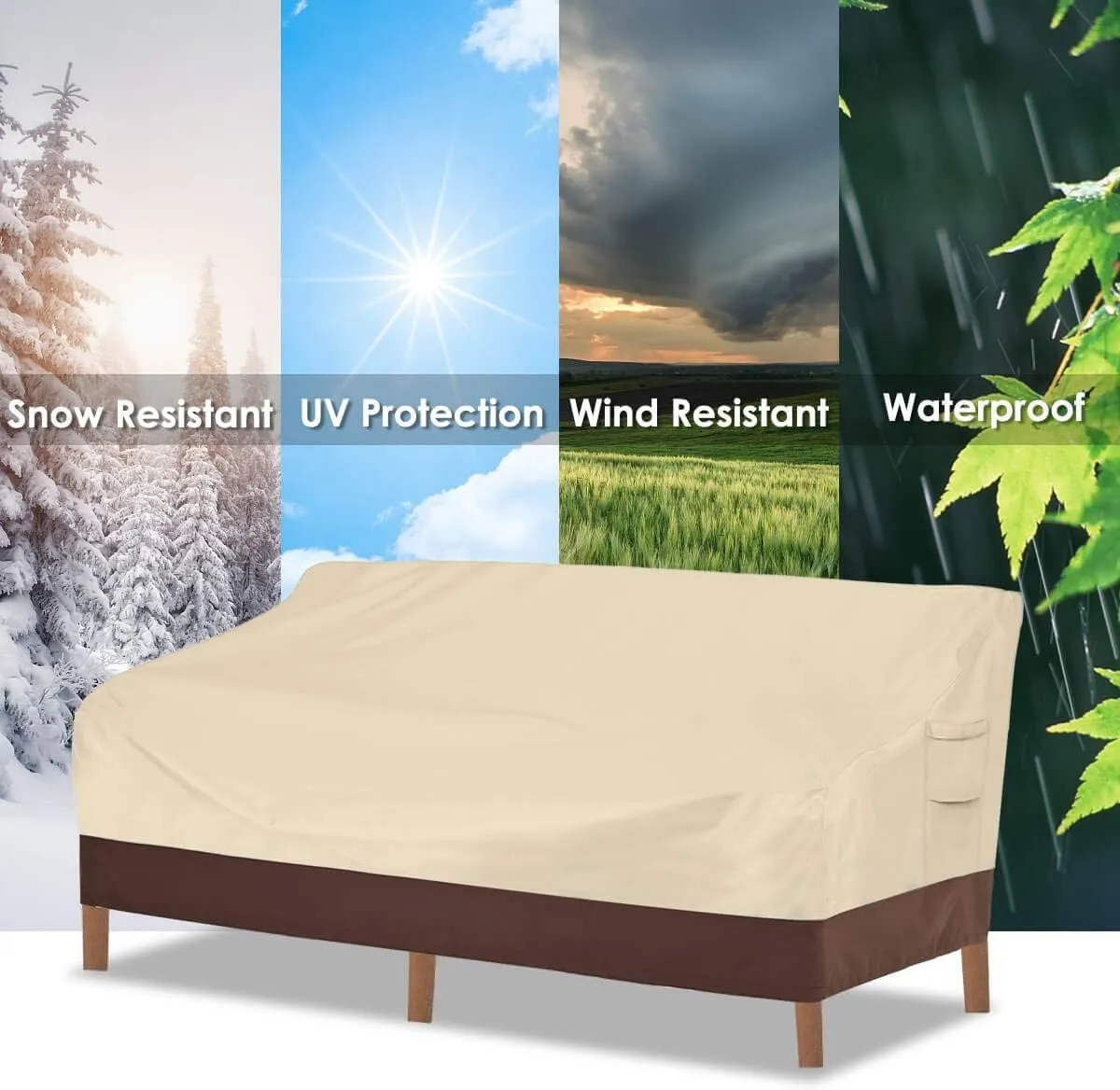 Vailge Heavy Duty Patio Sofa Cover, 100% Waterproof 3-Seater Outdoor Sofa Cover,Lawn Patio Furniture Covers with Air Vent and Handle,79" Wx 37" Dx 35" H,Beige&Brown