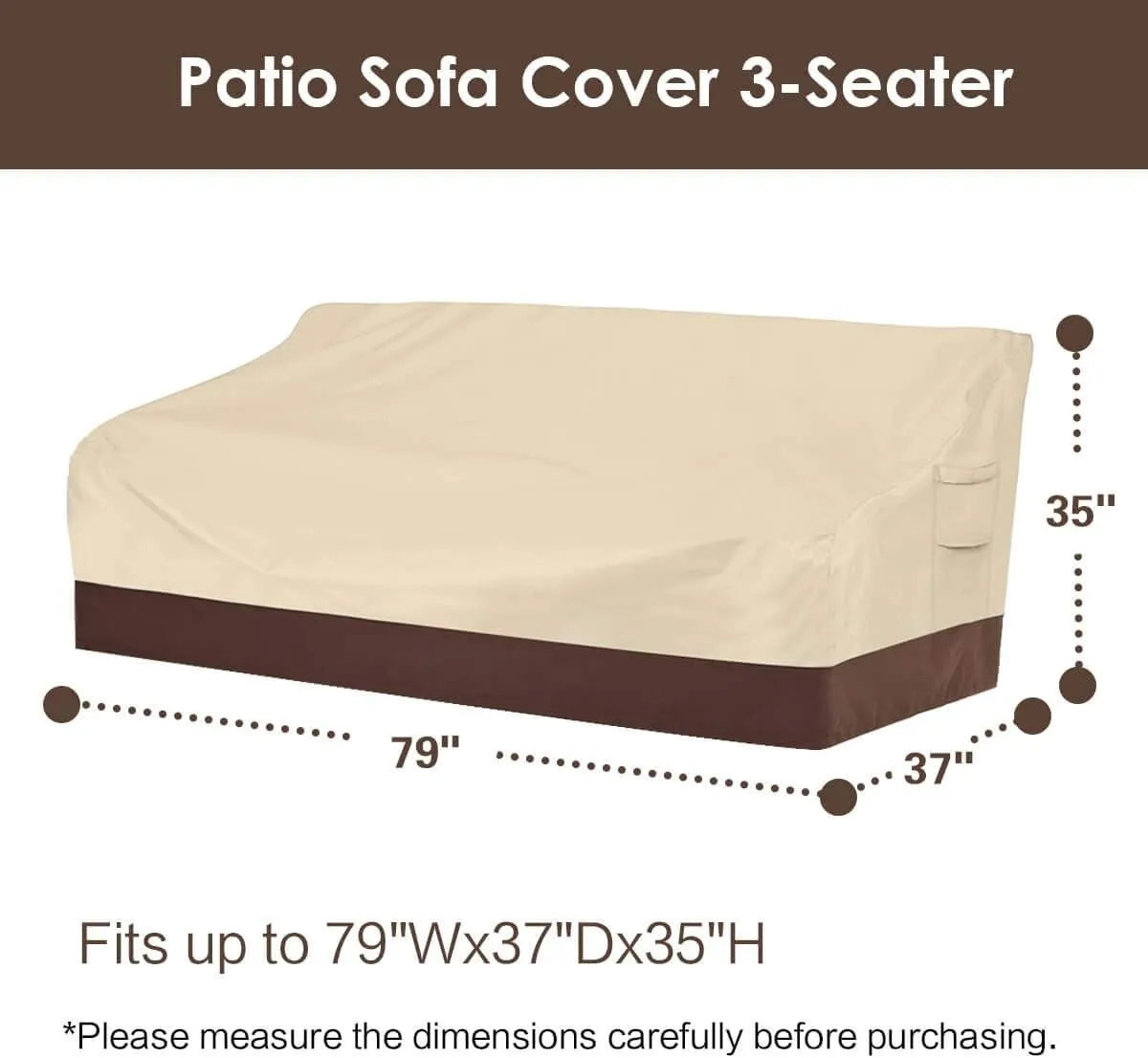 Vailge Heavy Duty Patio Sofa Cover, 100% Waterproof 3-Seater Outdoor Sofa Cover,Lawn Patio Furniture Covers with Air Vent and Handle,79" Wx 37" Dx 35" H,Beige&Brown