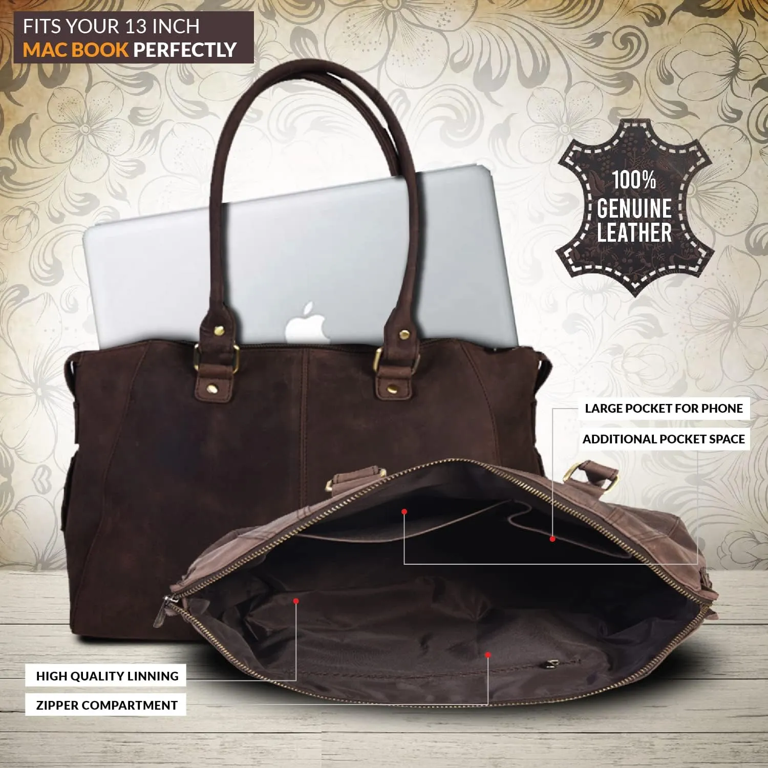 VALENCHI Leather Tote Bag For Women - Leather Handbags For Women - Trendy Ladies Shoulder Bag - Work, Travel