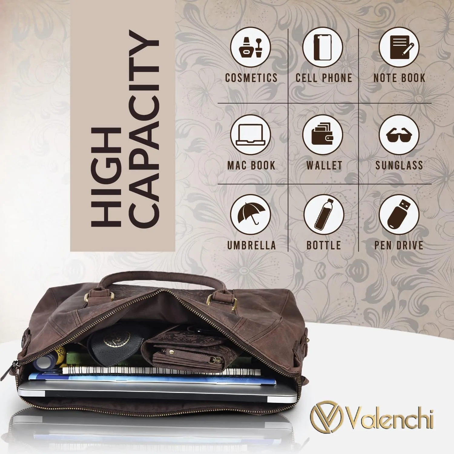 VALENCHI Leather Tote Bag For Women - Leather Handbags For Women - Trendy Ladies Shoulder Bag - Work, Travel