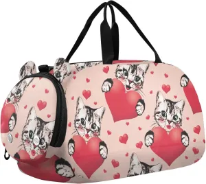 Valentine Cat Kitten Red Hearts Duffel Bags for Boys Small Gym Bags for Teens Dance Bag for Girls