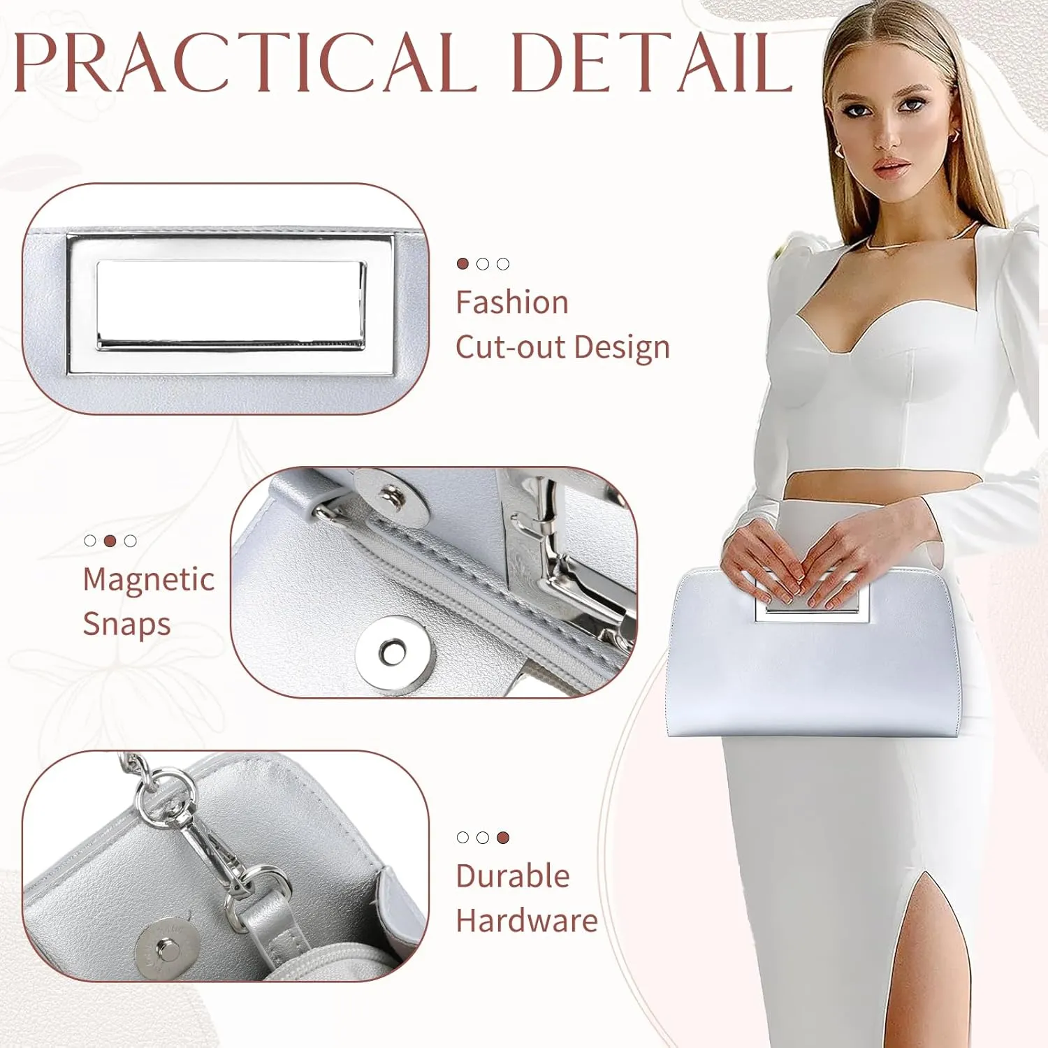 VASCHY Clutch Purse for Women,Fashion Vegan Leather Cut-Out Handle Evening Handbag Crossbody Shoulder Bag for Wedding,Party