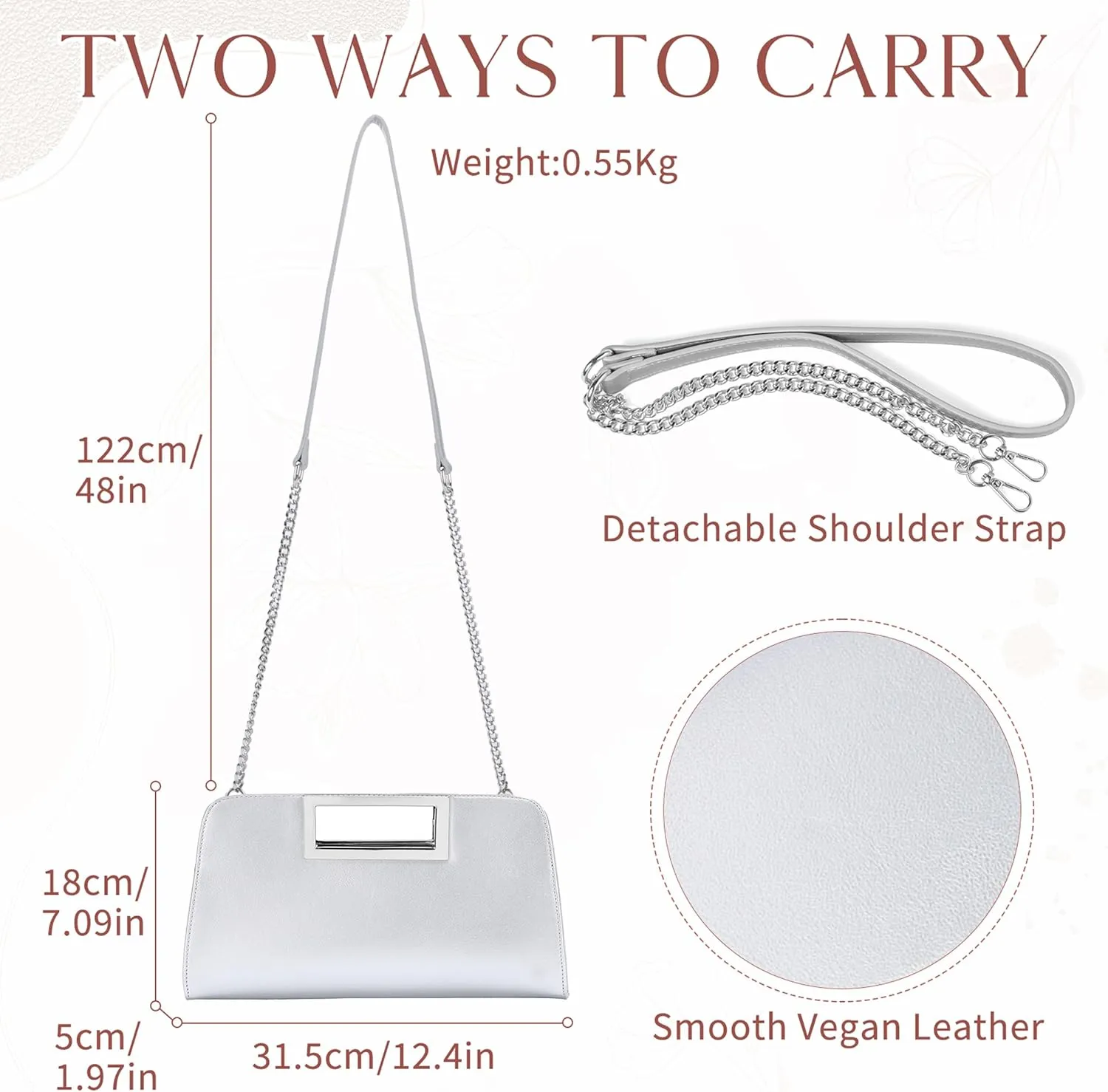 VASCHY Clutch Purse for Women,Fashion Vegan Leather Cut-Out Handle Evening Handbag Crossbody Shoulder Bag for Wedding,Party