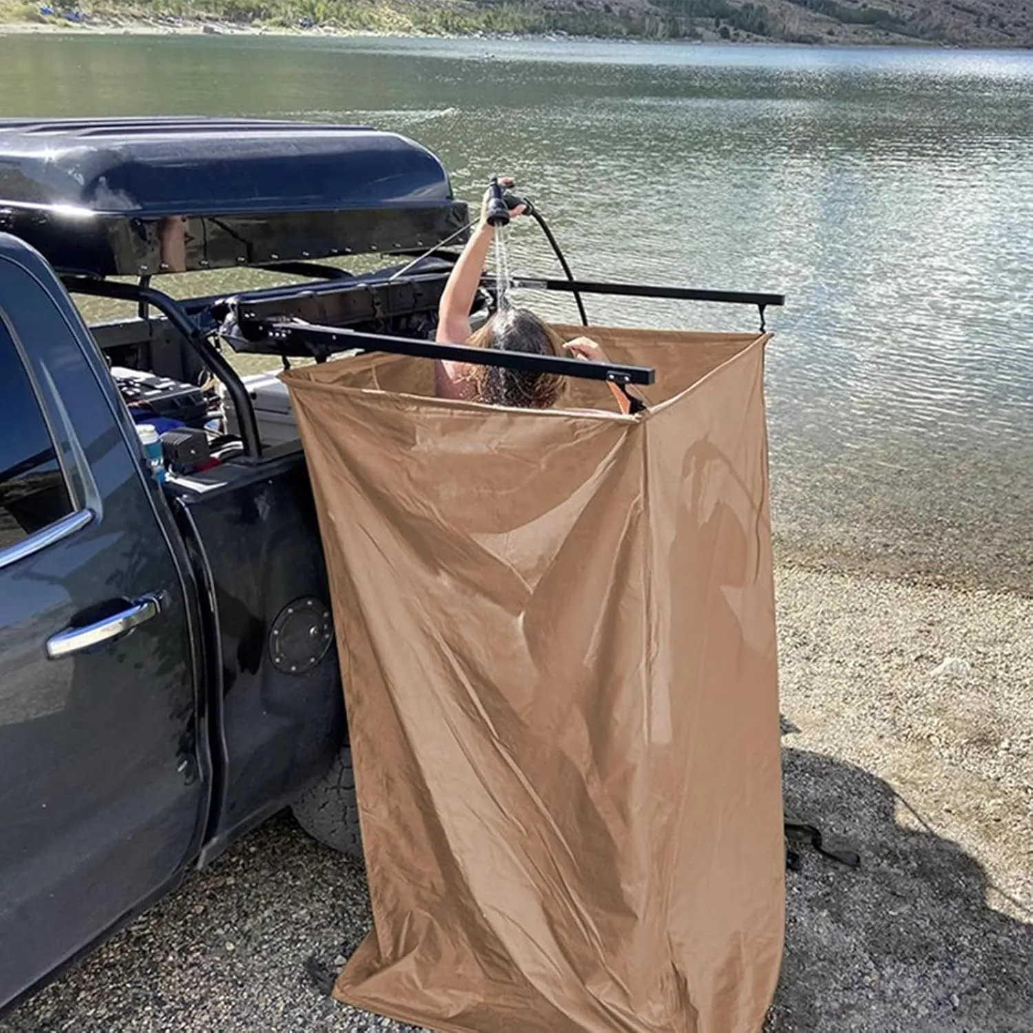 Vehicle Awning Shower Room with LED Light,Car Side Shower Tents - SUV Truck Bathroom Tent for Camping Privacy Shelters,Outdoor Portable Instant Changing Room