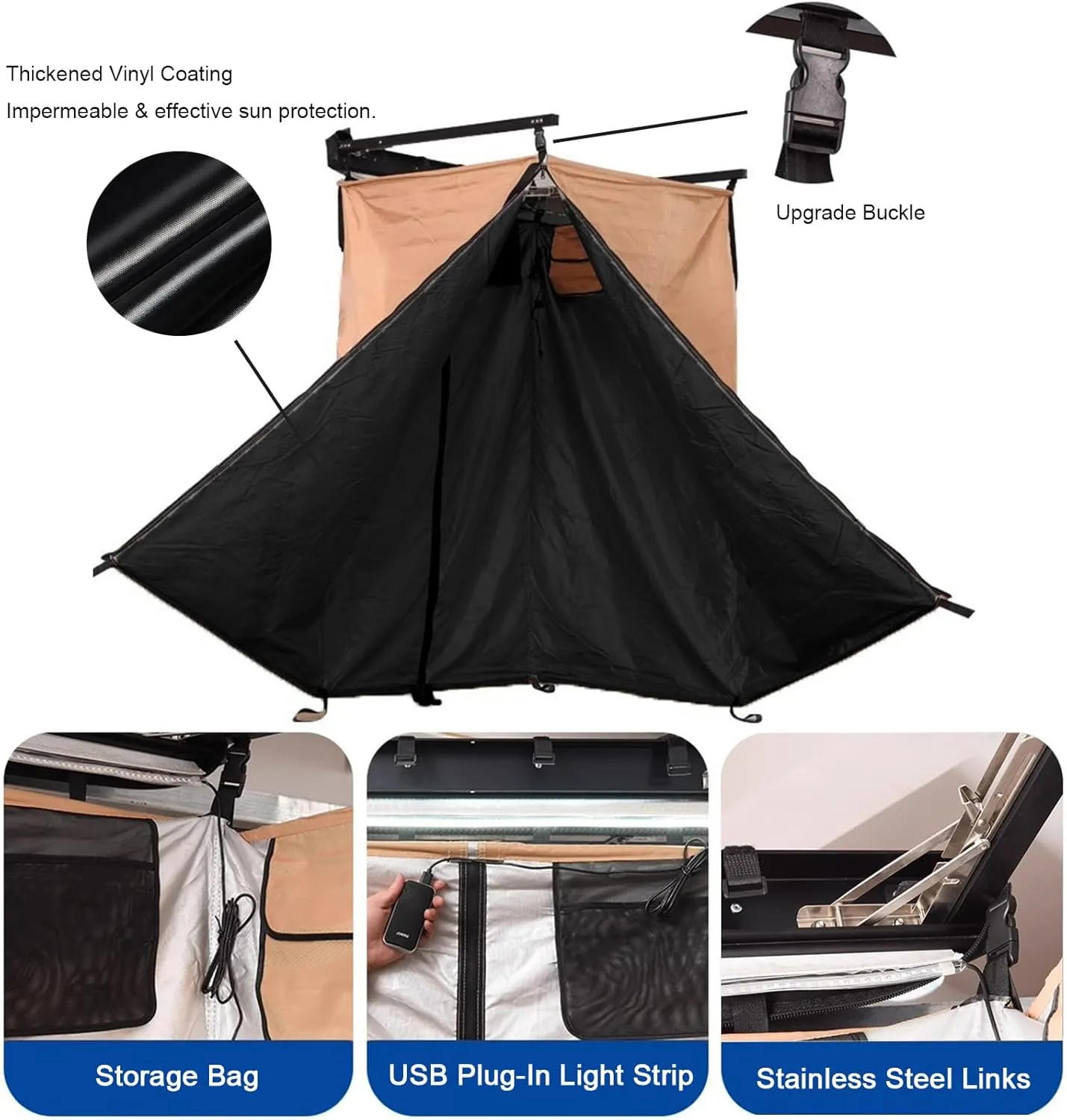 Vehicle Awning Shower Room with LED Light,Car Side Shower Tents - SUV Truck Bathroom Tent for Camping Privacy Shelters,Outdoor Portable Instant Changing Room