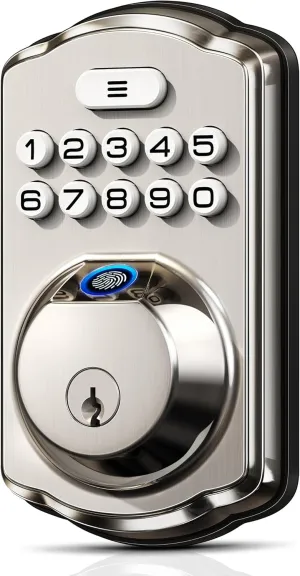 Veise Fingerprint Door Lock, Keyless Entry, Auto Lock, Electronic Keypad Deadbolt for Front Door, Biometric, Anti-Peeking Password, Easy Install, Satin Nickel