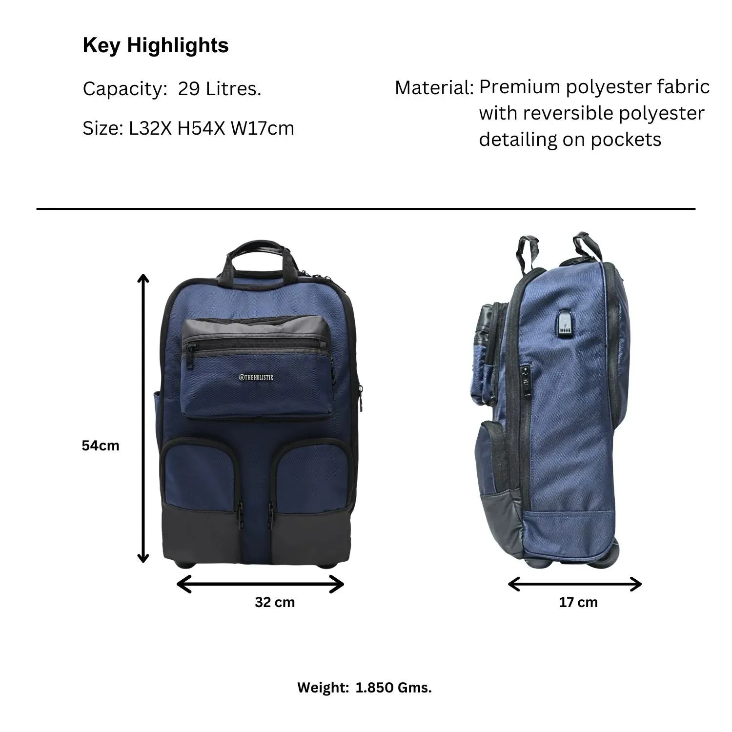 Ventura  Backpack Trolley | Travel Bag Men/Women | Laptop Compartment | Blue