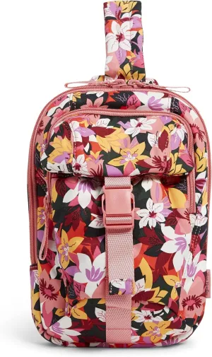 Vera Bradley Women's Cotton Utility Sling Backpack, Rosa Floral - Recycled Cotton, One Size