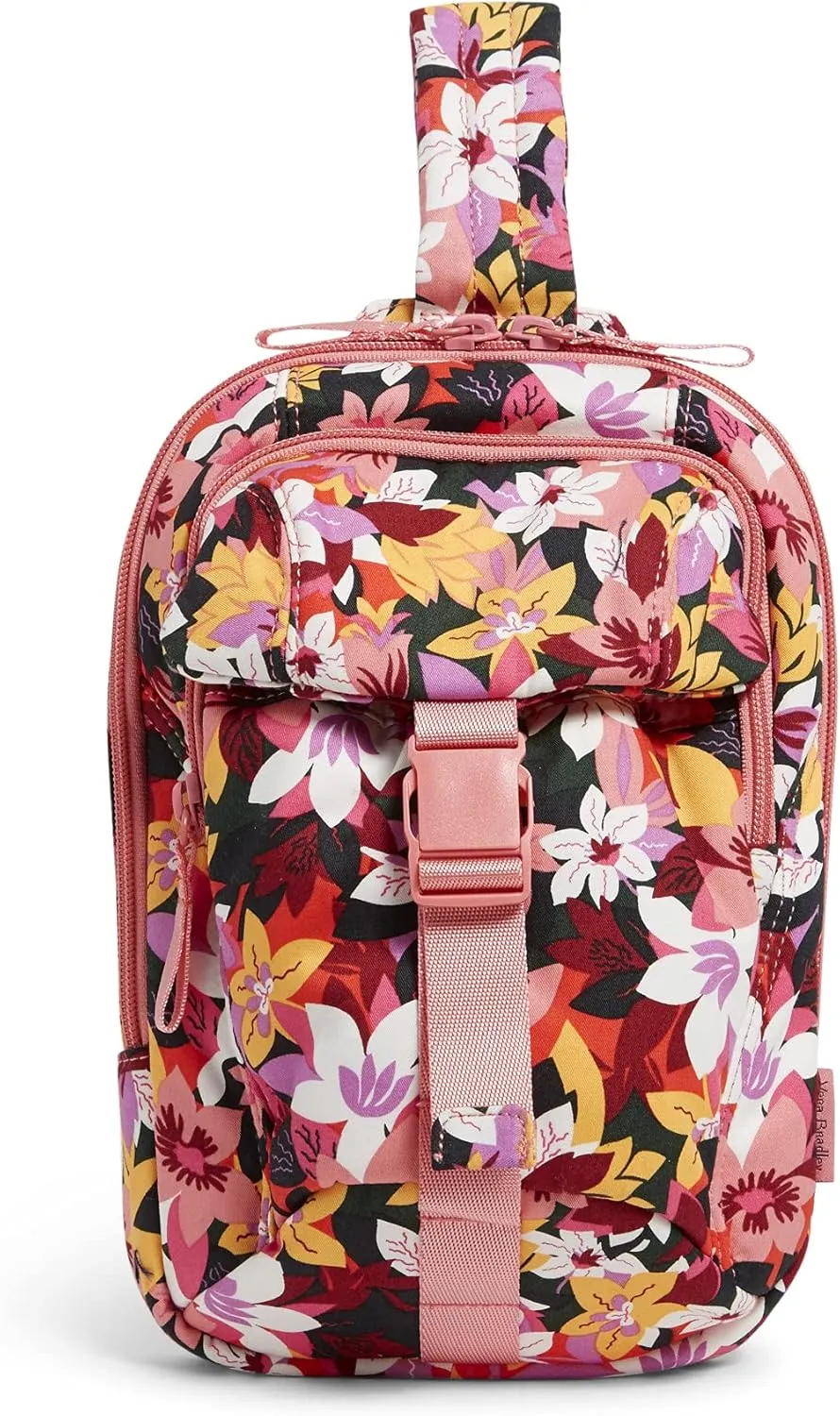 Vera Bradley Women's Cotton Utility Sling Backpack, Rosa Floral - Recycled Cotton, One Size